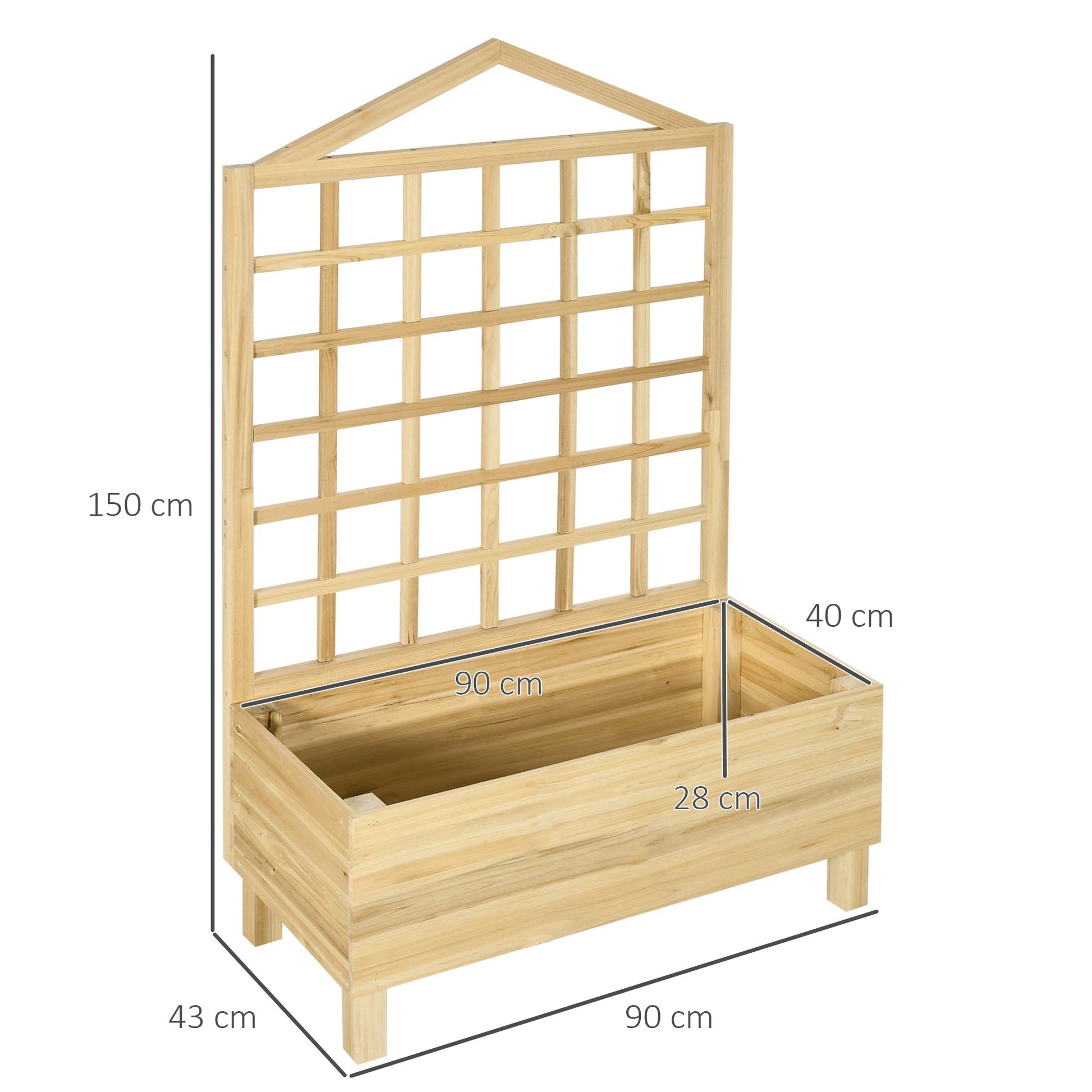 Outsunny Outdoor Fioriera in fir wood with grilled and drainage holes, 90x43x150 cm - Borgè