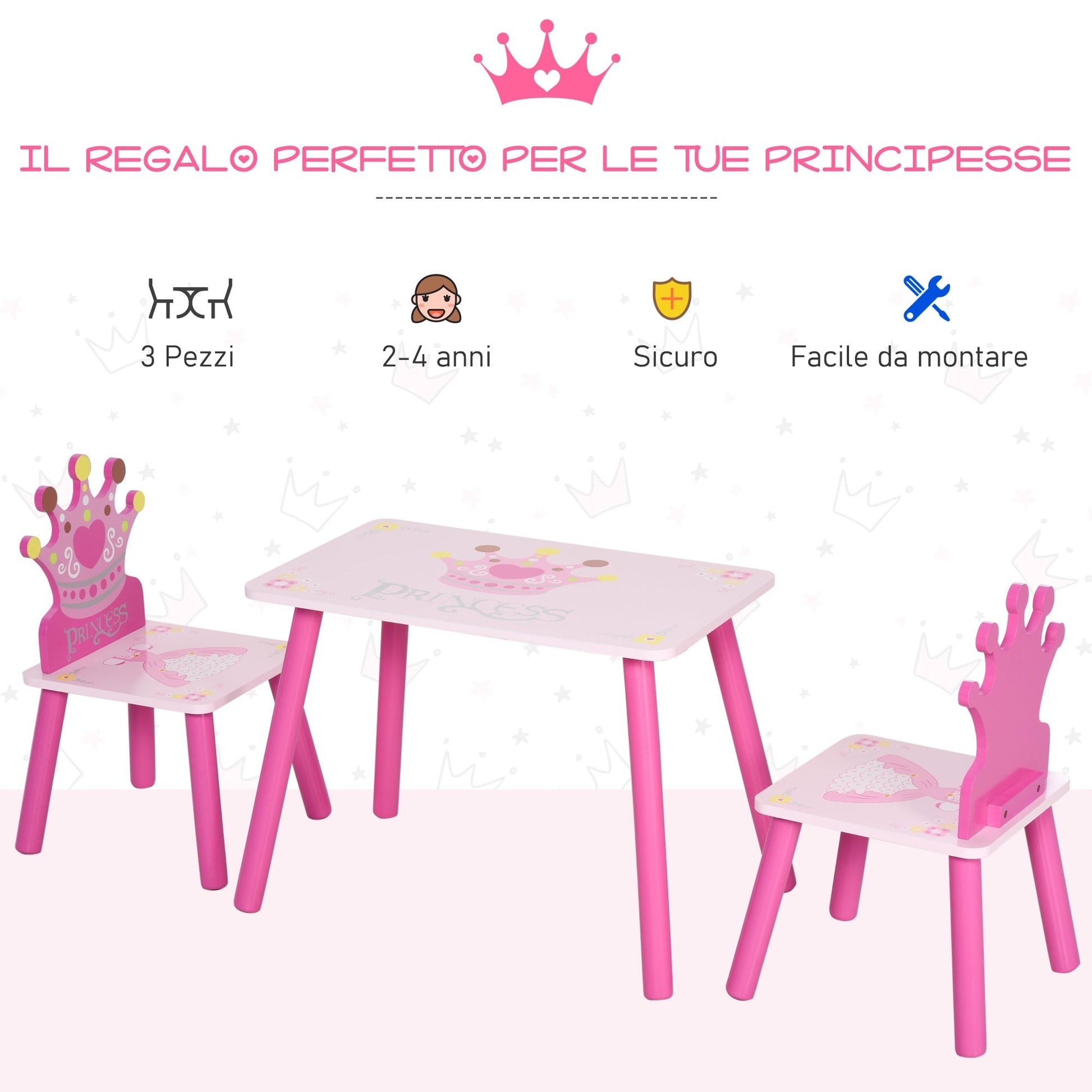 Table Set and 2 Princely Theme Chairs for Room Children's Room - Borgè