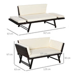 2 Seater Sofa with Extendable Armrests for Garden Rattan 129x63x67cm White, Brown - Borge' Group Limited