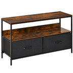 Industrial Style TV Mobile with fabric and shelf draws, metal and mdf, 98x29x56cm, brown - Borgè