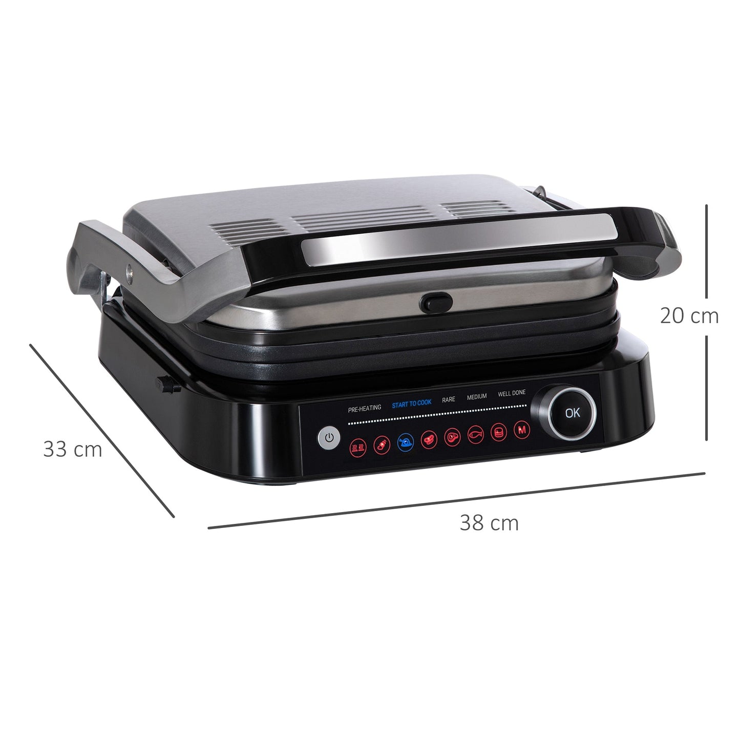 Black Electric Plate / Toaster 2100W with 8 Cooking Settings