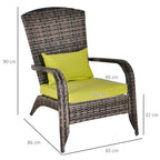 Adironrack Garden Chair with Armrests and Cushions, Rattan and Steel Chair for Indoor and Outdoor Use, 64x80x90 cm, Green - Borge' Group Limited