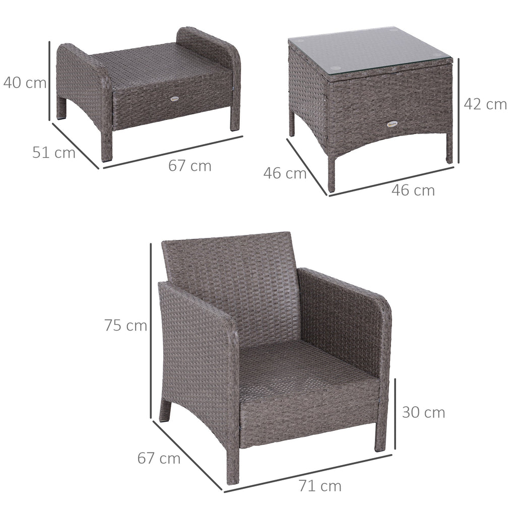 Garden Furniture Set 2 Armchairs 2 Footstools 1 Coffee Table in Tempered Glass Rattan Grey - Borge' Group Limited