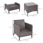 Garden Furniture Set 2 Armchairs 2 Footstools 1 Coffee Table in Tempered Glass Rattan Grey - Borge' Group Limited