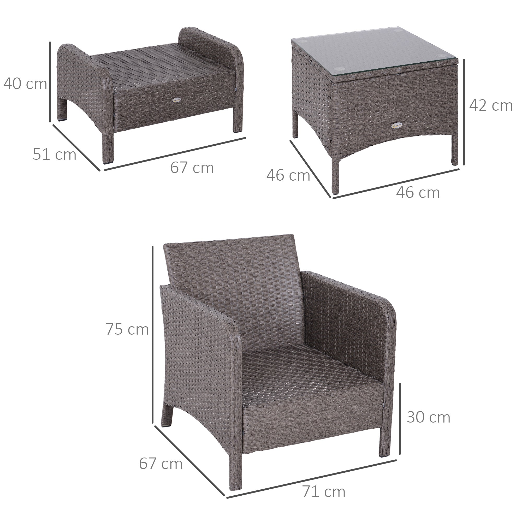Garden Furniture Set 2 Armchairs 2 Footstools 1 Coffee Table in Tempered Glass Rattan Grey - Borge' Group Limited