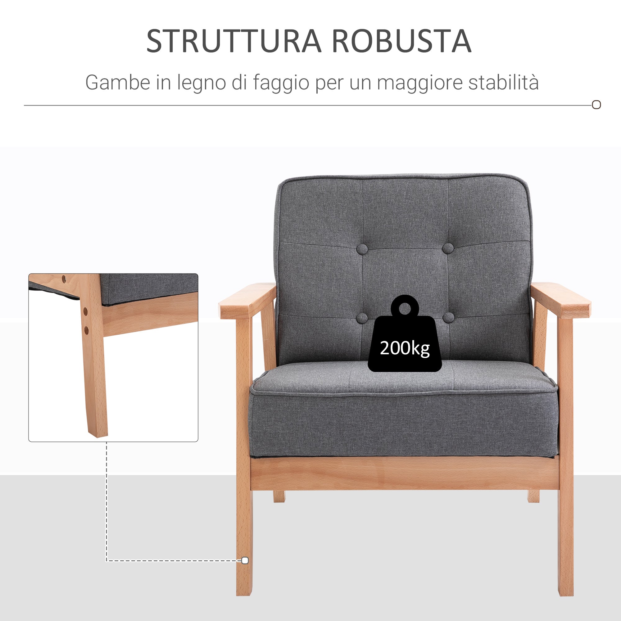 Retro Nordic style armchair with light Grey linen coating - Borgè