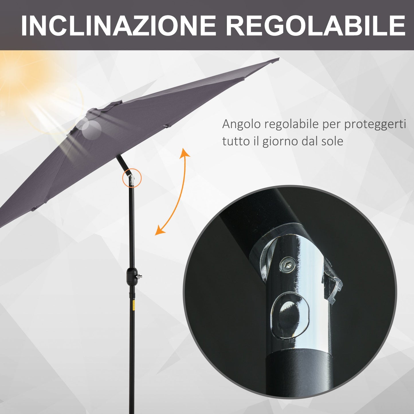 Outsunny inclinable garden umbrella, crank open, φ2.7x2.35m Grey - Borgè