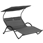 Ultimate Comfort: Deluxe 2-Seater Sun Lounger with Wheels, Padded Headrest, and Roof in Stylish Gray (200x137x138 cm) - Borge' Group Limited