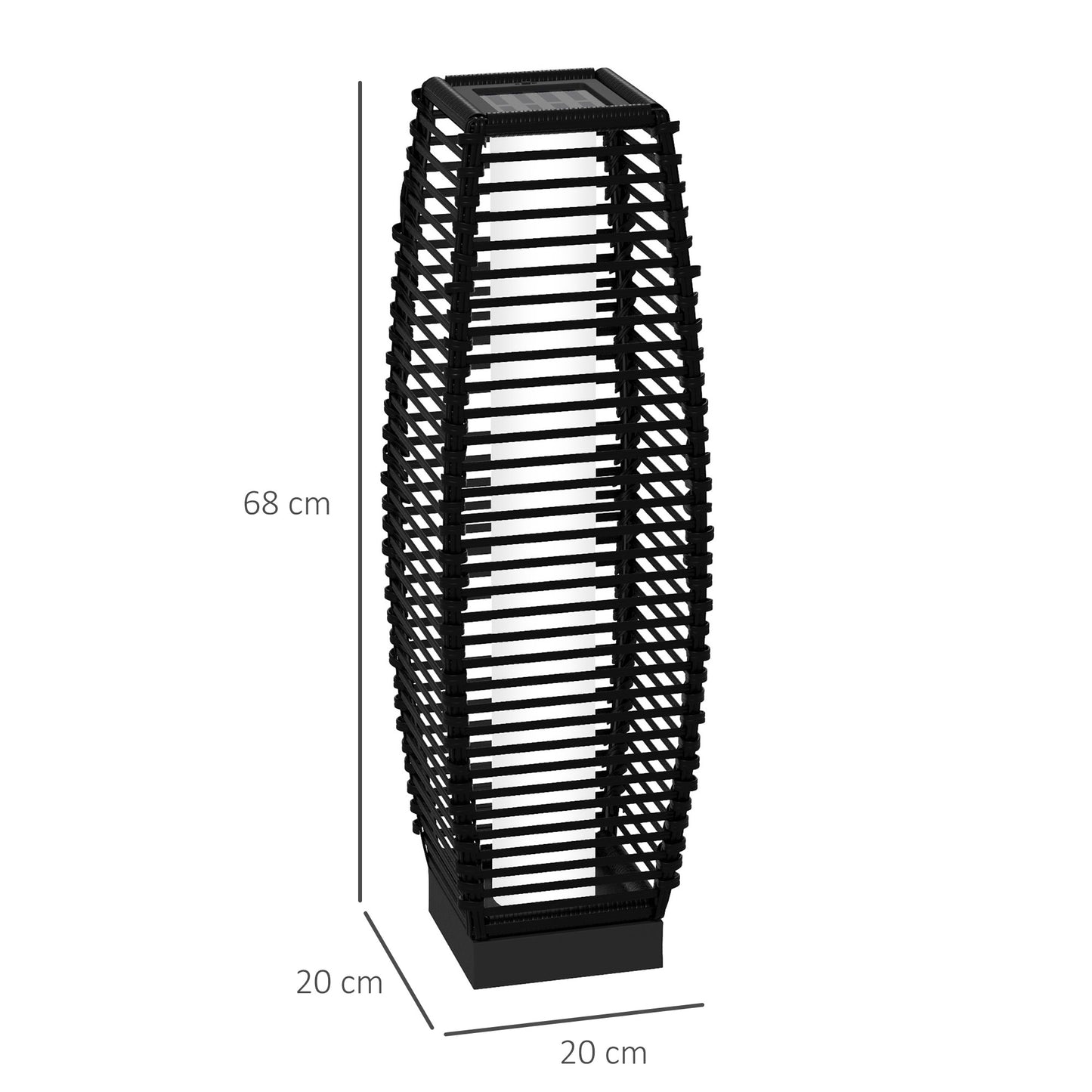 Outsunny Garden Solar Lamp with charging panel, in steel and rattan, 20x20x68 cm, black - Borgè