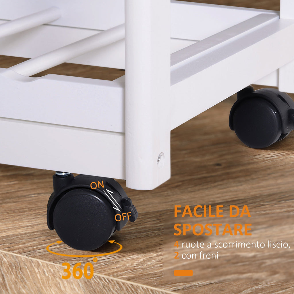 kitchen trolley with drawers and wooden and white holder - Borgè