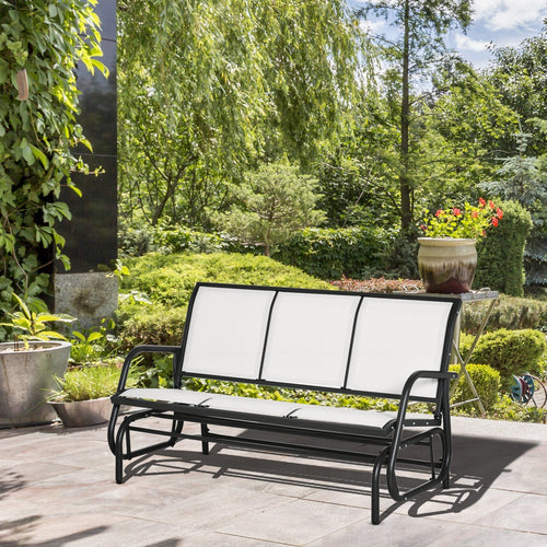 3-Seater Garden Swing Bench in Metal and Breathable Mesh Fabric, 147x70x85cm, Beige - Borge' Group Limited