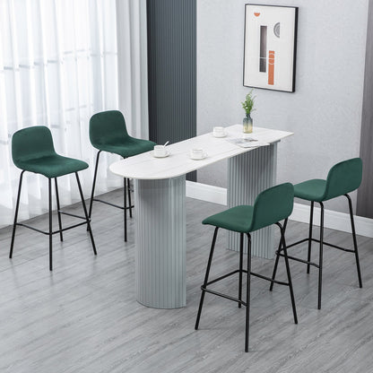 Set 4 high stools with kitchen and bars footrests, in velvety polyester, steel and rubber -tap, 40x45.5x94 cm