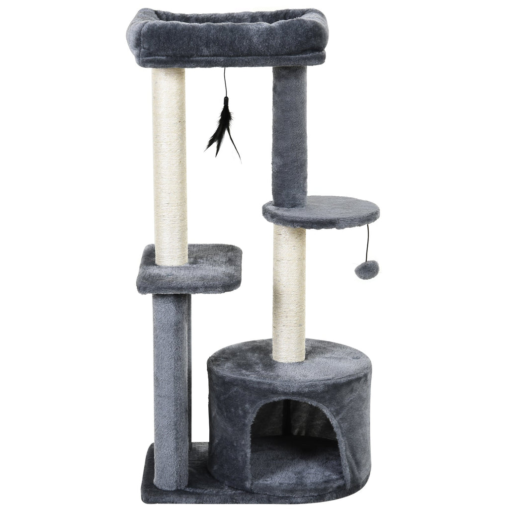 Cat Tree for cats with Scratch Pole with Bed, and 2 shelves, white and Grey, 48x35x100cm - Borge' Group Limited