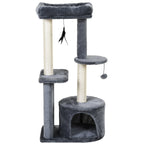 Cat Tree for cats with Scratch Pole with Bed, and 2 shelves, white and Grey, 48x35x100cm - Borge' Group Limited