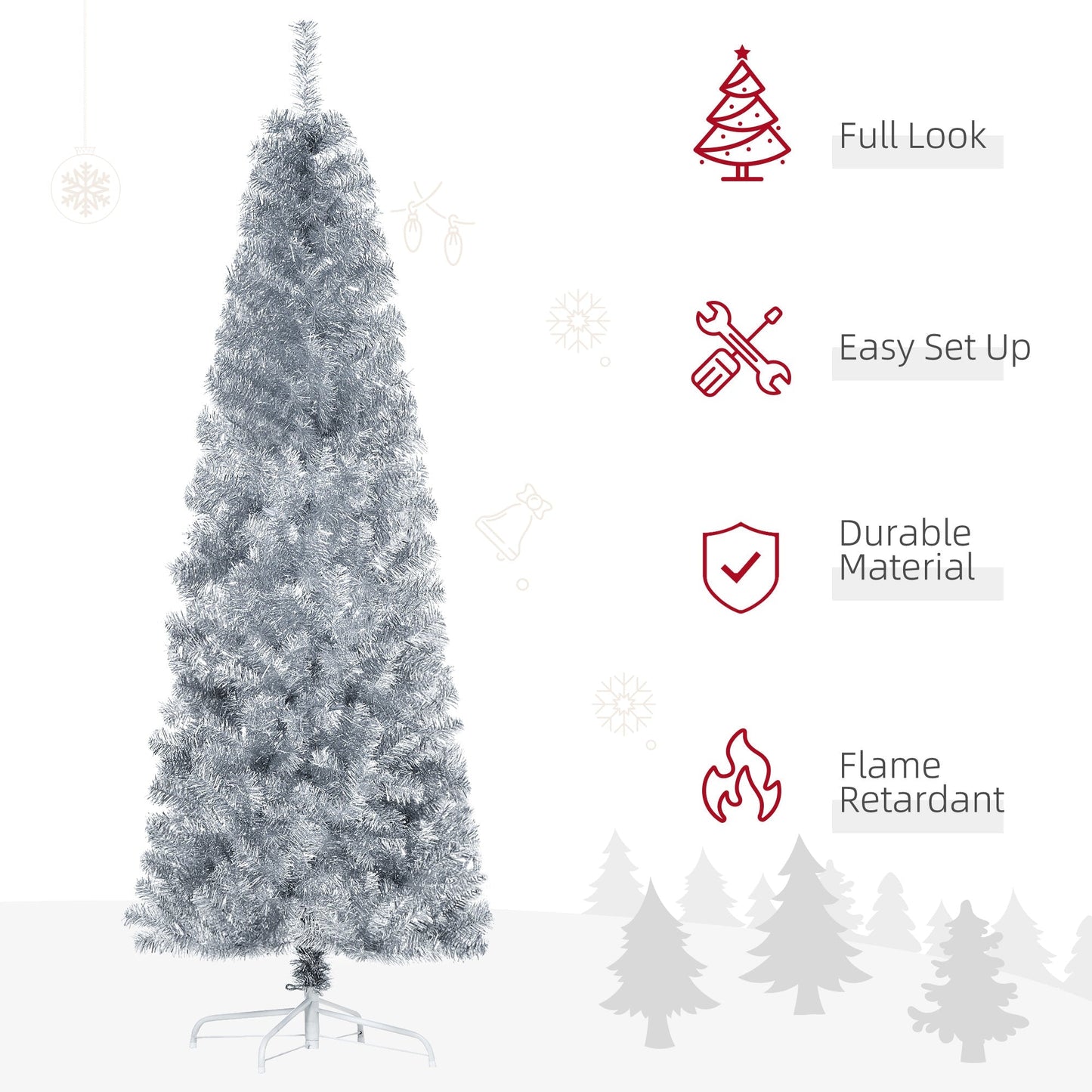 High and narrow artificial Christmas tree with removable base 210cm - silver - Borgè