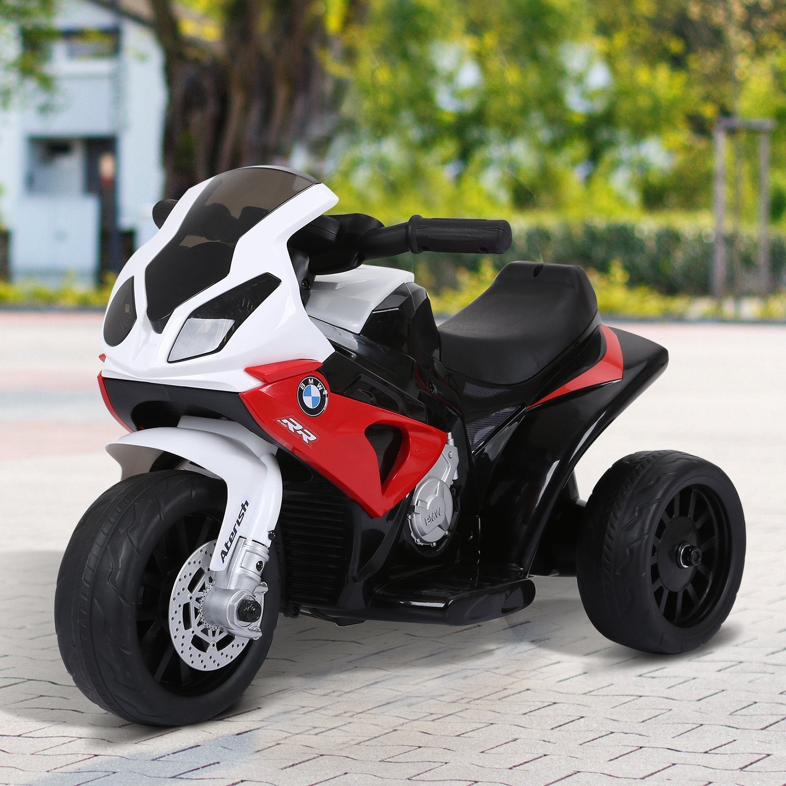 electric motorcycle for children max. 20kg with bmw license, 3 wheels, 6V rechargeable battery, red white, 66x37x44cm - Borgè