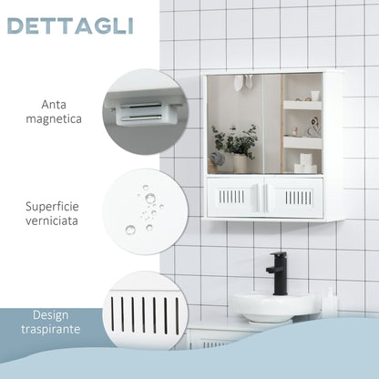 Kleankin Bathroom cabinet wall unit with mirror antine, 55x17.5x60cm - white - Borgè