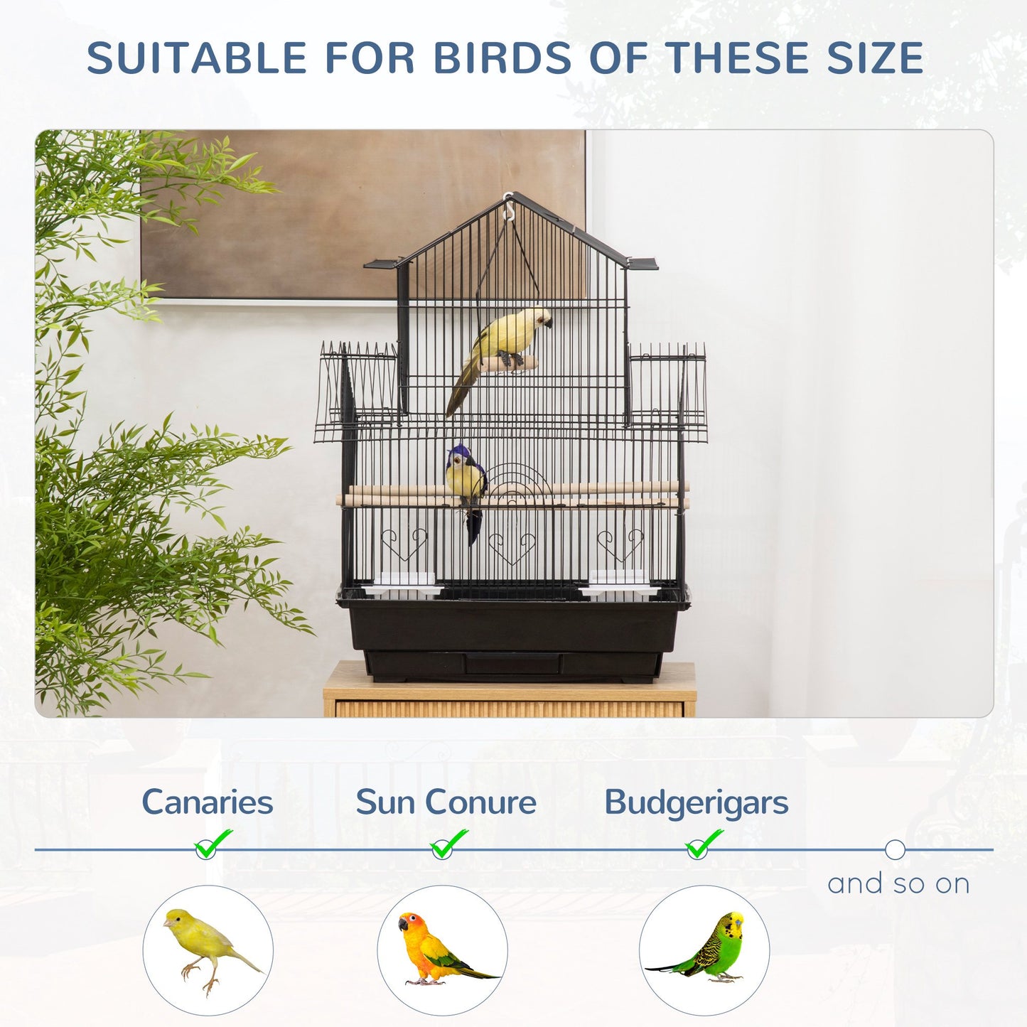 Pawhut bird cage with transport handle and removable tray, in metal and plastic, 50.5x41x63 cm, black - Borgè