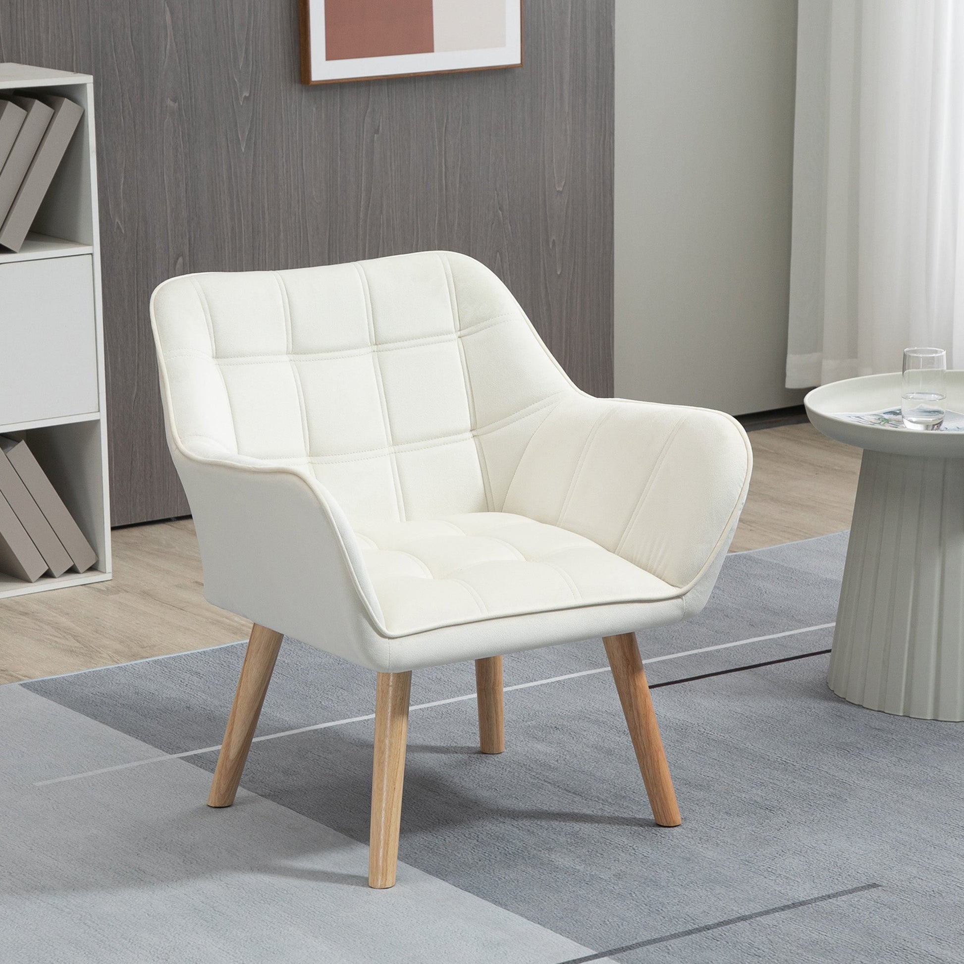 TROMSO | Nordic Design Armchair In Wood and Cream Velvet Effect, For Living Room or Office | 68.5x61x72.5 cm - Borgè