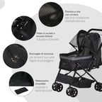Foldable Dog Stroller with Swivel Handle and Storage Basket, Black - Borge' Group Limited