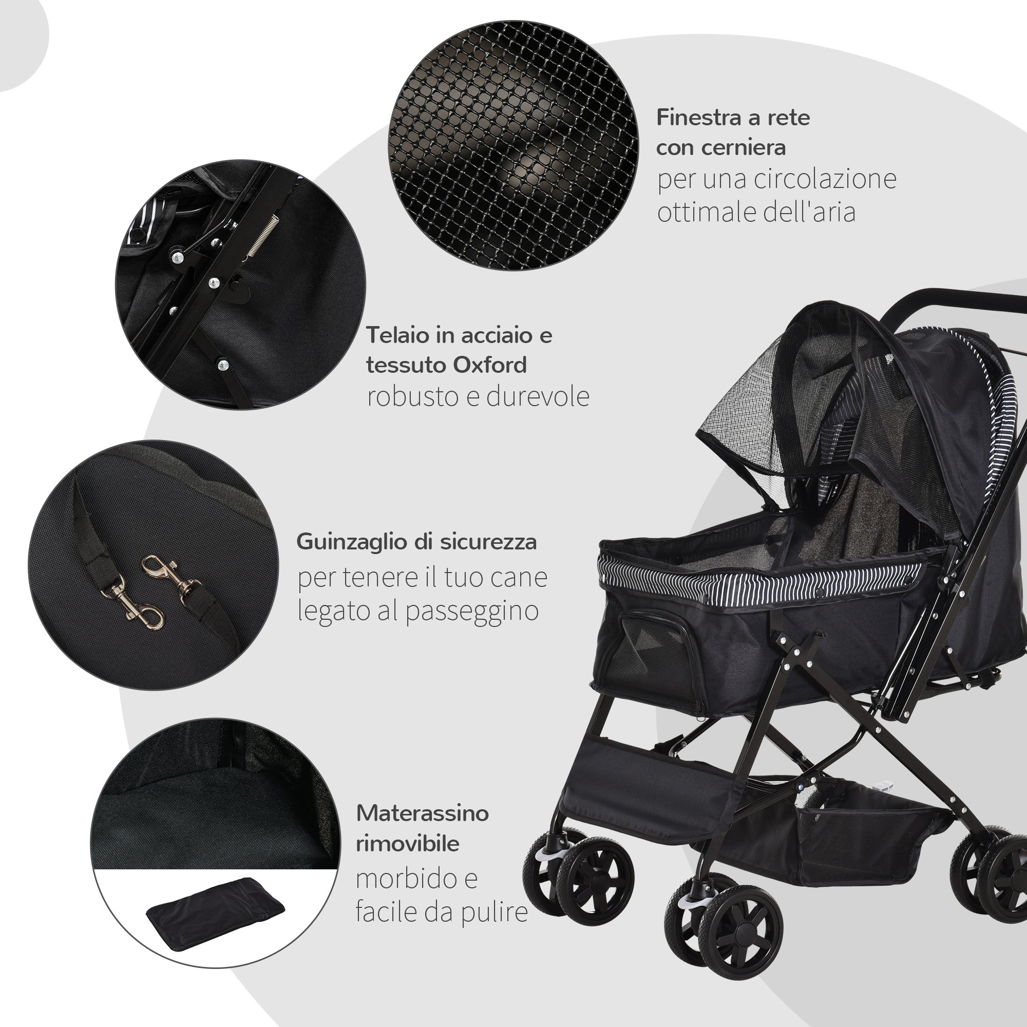 Foldable Dog Stroller with Swivel Handle and Storage Basket, Black - Borge' Group Limited