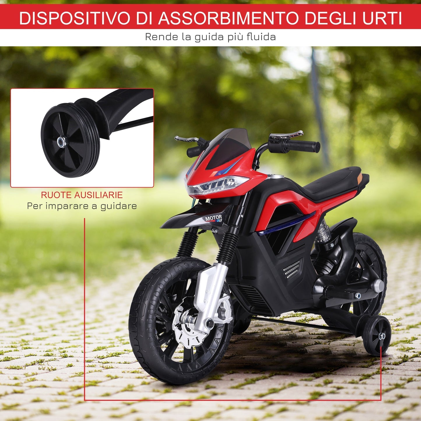 Motorcycle Cross for children, realistic and safe electric motor with headlights and red and black music - Borgè