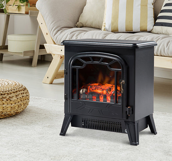 electric fireplace from the ground with adjustable flame effect 900W/1800W, black, 36x25.5x41.5cm - Borgè