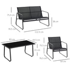 PUPI - Set of Table with Bench and 2 Garden Chairs, Outdoor Furniture in Metal and Texteline, Black - Borge' Group Limited