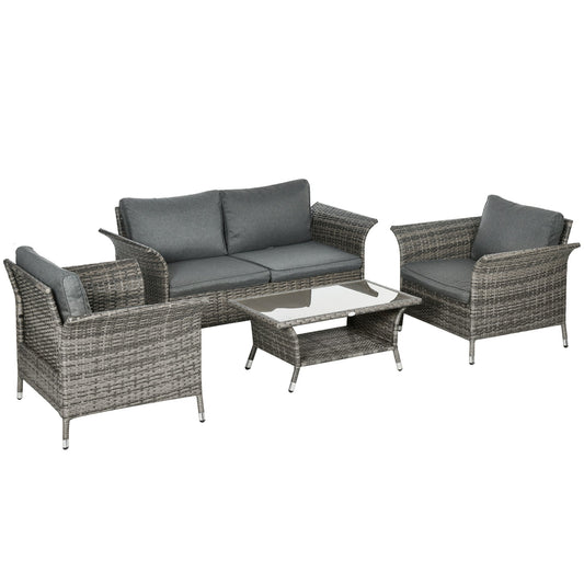 Outdoor Garden Rattan Coffee Table, Sofa and 2 Chairs | Outsunny - Borgè