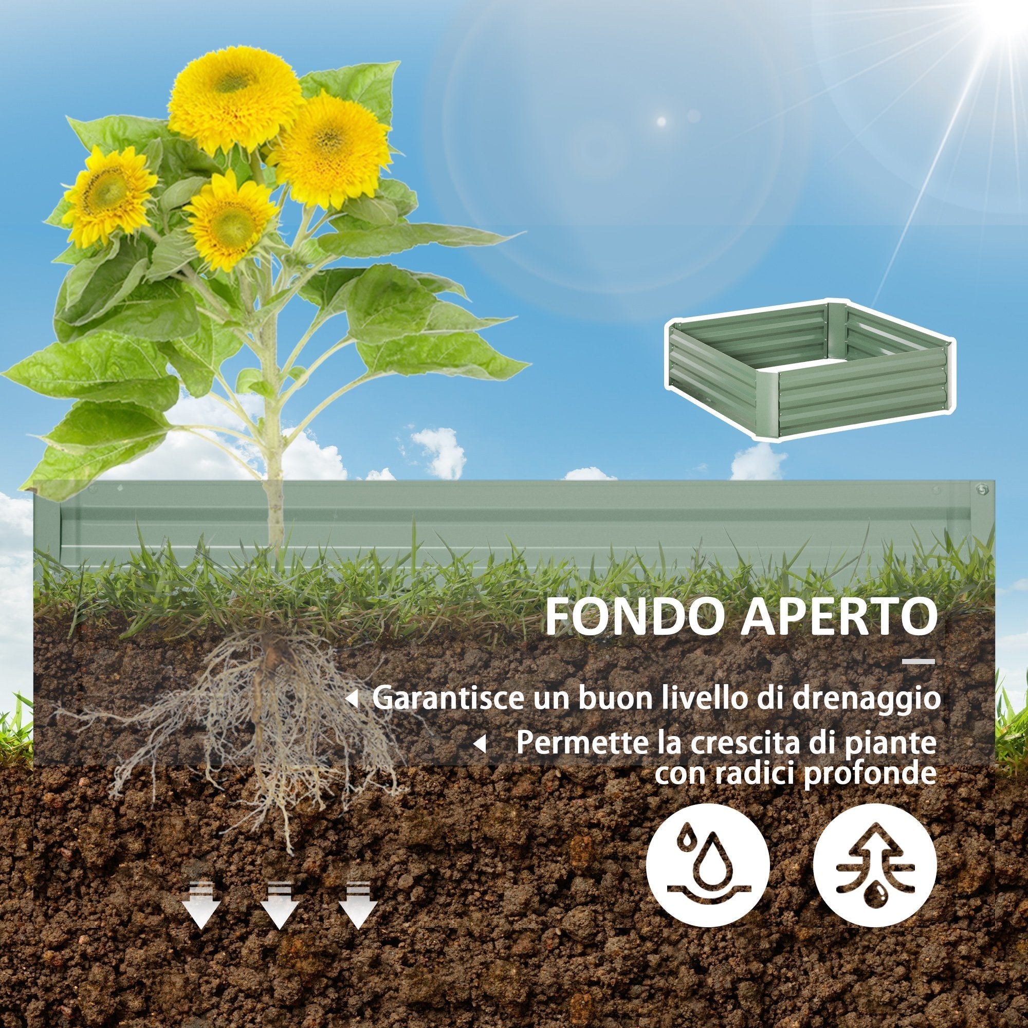 Set of 2 Raised Garden Beds in Galvanized Steel for Plants and Vegetables, 100x100x30cm - Borge' Group Limited