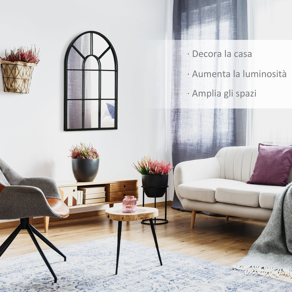 Modern Wall and Arco -shaped mirror 70x50 cm for bedroom and living room, in black metal and glass - Borgè