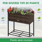 Raised Garden Bed, Wicker-Effect Planter with Shelf, Raised Garden Bed for Indoor and Outdoor Use, Grey (70cm x 30cm x 72cm) - Borge' Group Limited
