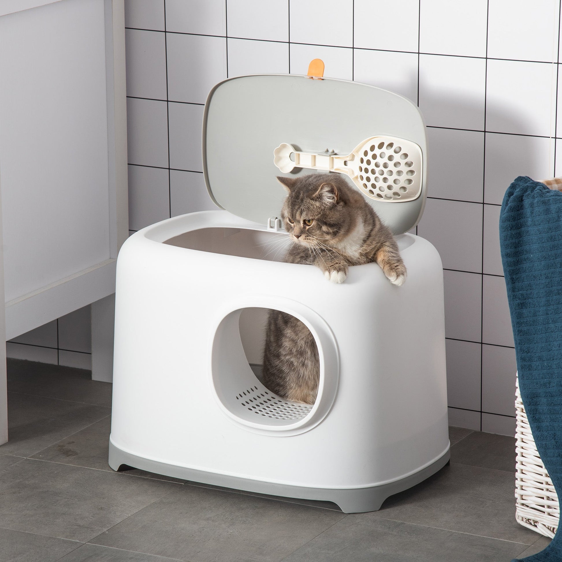 PAWHUT PP PP cat bed with scale and lid included, 55x40x39cm, white and Grey - Borgè