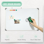 rectangular white magnetic whiteboard with 4 markers, 1 rubber and 10 magnets included, 90x60x1.8 cm - Borgè