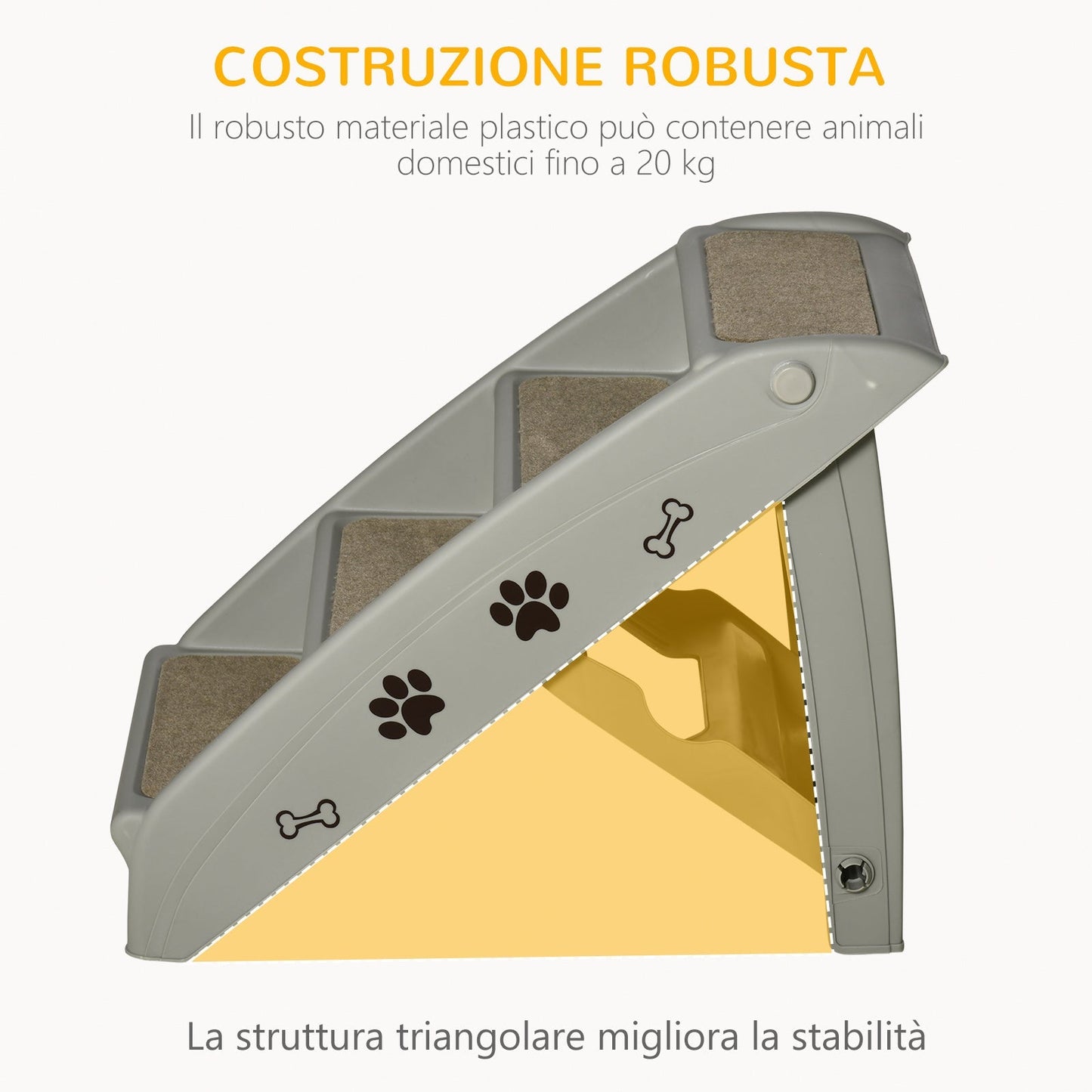 Pawhut Scaletta for Folding Dogs with 4 non -slip steps, animals up to 20kg, Grey - Borgè