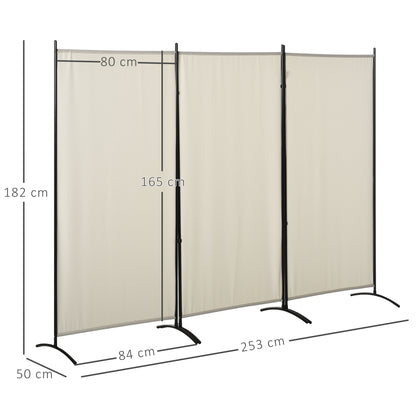 Indoor 3-Panel Folding Metal and Polyester Indoor Room Divider, 253x50x182cm, Beige - Borgè