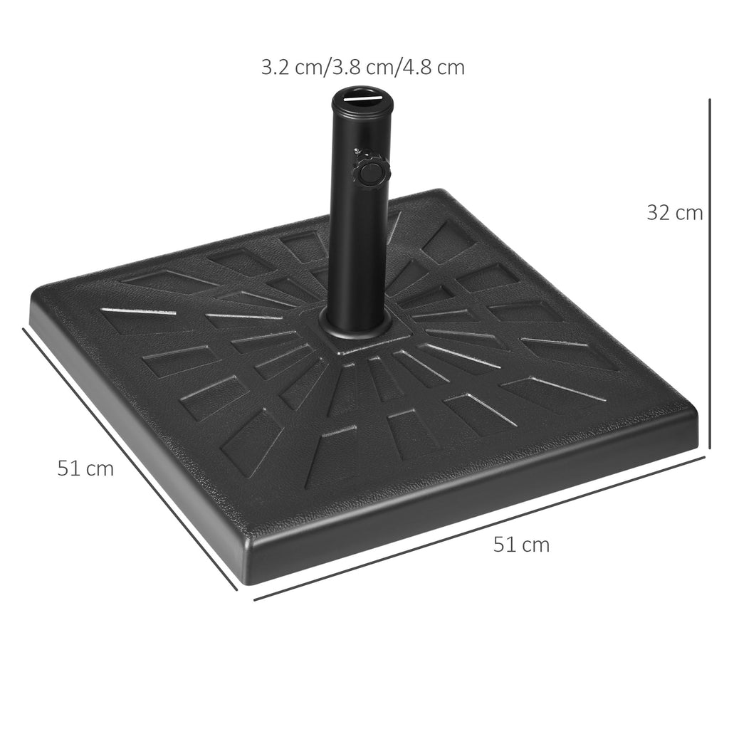 19kg 51x51x32cm Resin and Steel Umbrella Base for Ø32mm, Ø38mm and Ø48mm Poles, Black - Borge' Group Limited