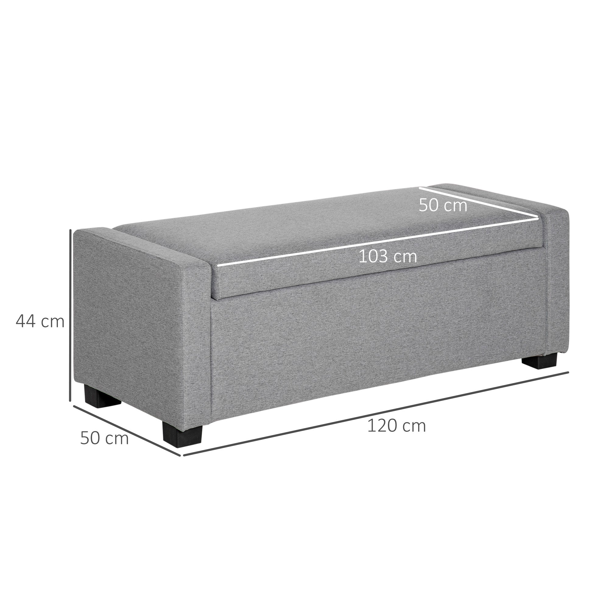 Ottoman Fabric Bench with Fabric Container Compartment, 120x50x44cm - Grey - Borgè