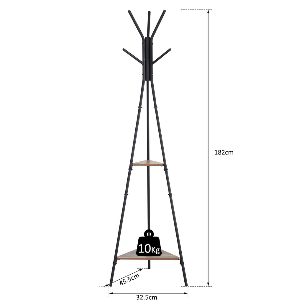 Homcom Tree Hamper with 2 black and brown metal and wood shelves - Borgè