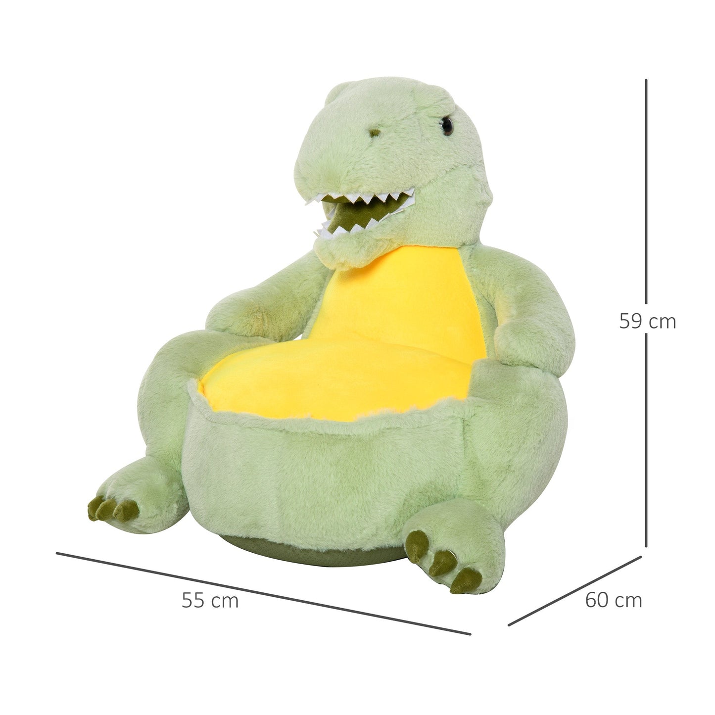 Little Dinosaur Armchair for children in plush - green/yellow