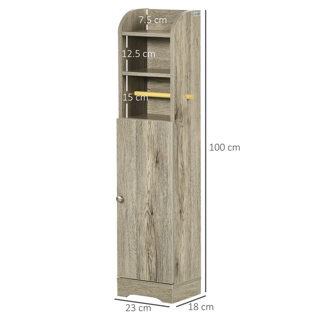 Kleankin Truciolata bathroom cabinet with 2 shelves and 2 -level locker, 23x18x100cm, Grey - Borgè
