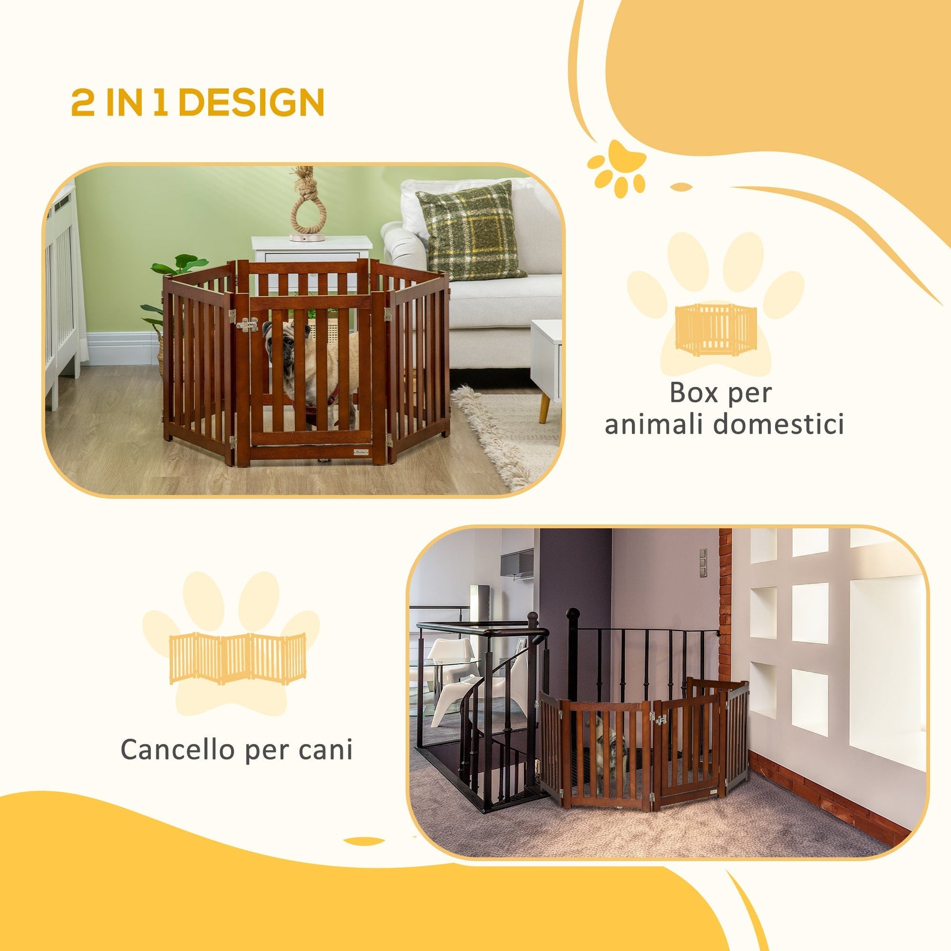 PAWHUT FENCE AND CANCELLINO FOR SMALL CASE AT 6 Panels, Folding Design and Salvaspazio, Marrone - Borgè