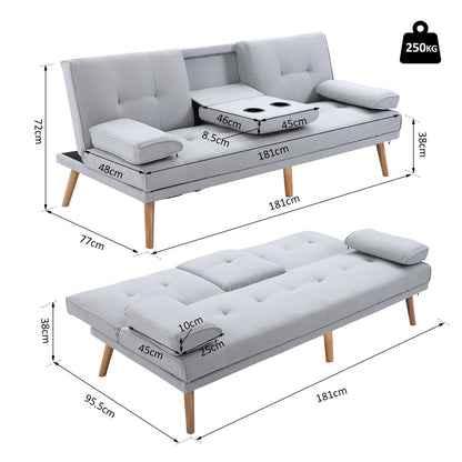 Sofa Bed 3 seats Scandinavian design reclining 2 detachable armrests with non -slip mat covered in linen legs in pyoppol - Borgè