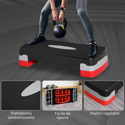 Homcom Step Fitness for Aerobics with adjustable height 10-15 cm, 68x29cm black and red - Borgè