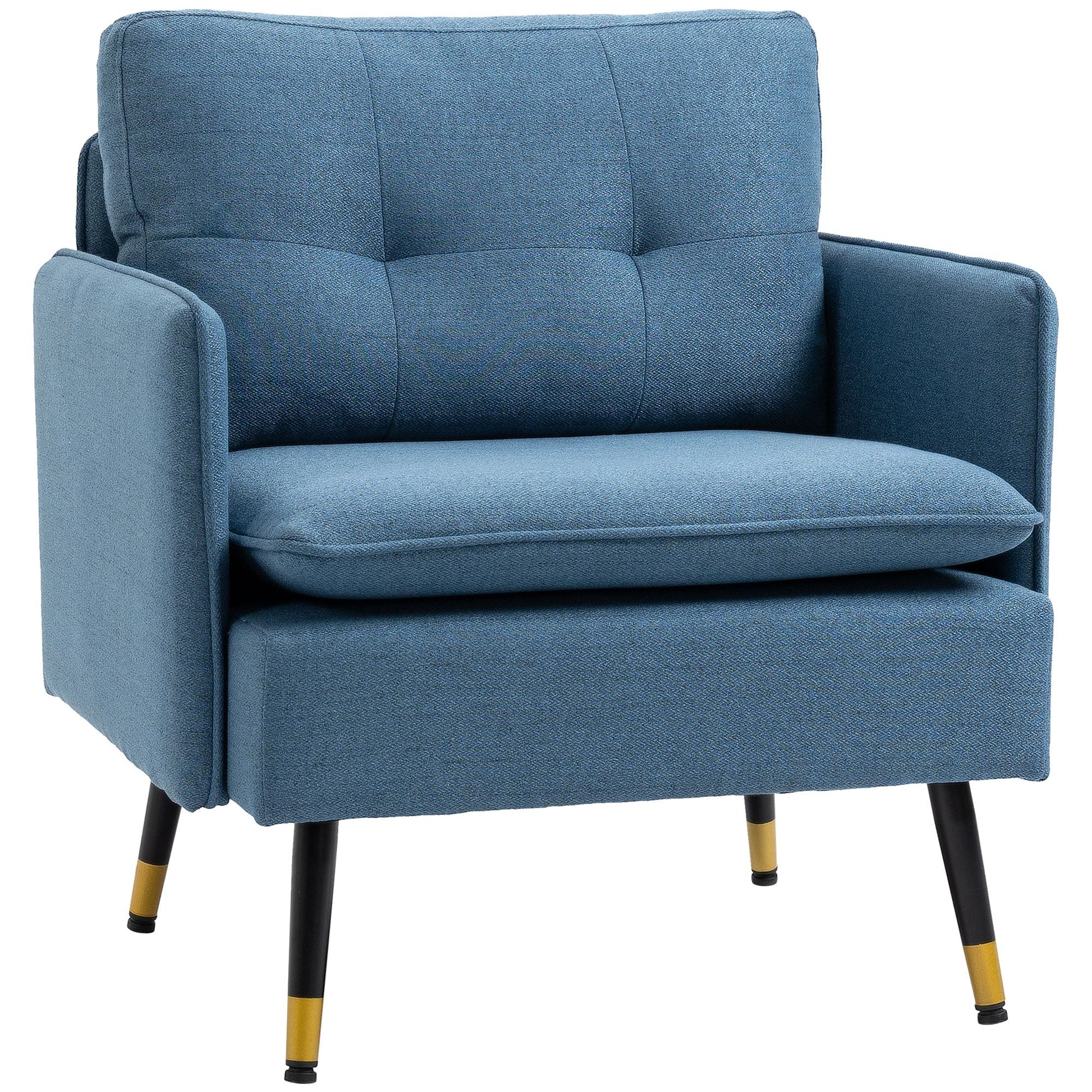 Modern Living Room and Bedroom Armchair With Uncheded Seat and Lino Effect Fabric, 76x68x80 cm, blue - Borgè