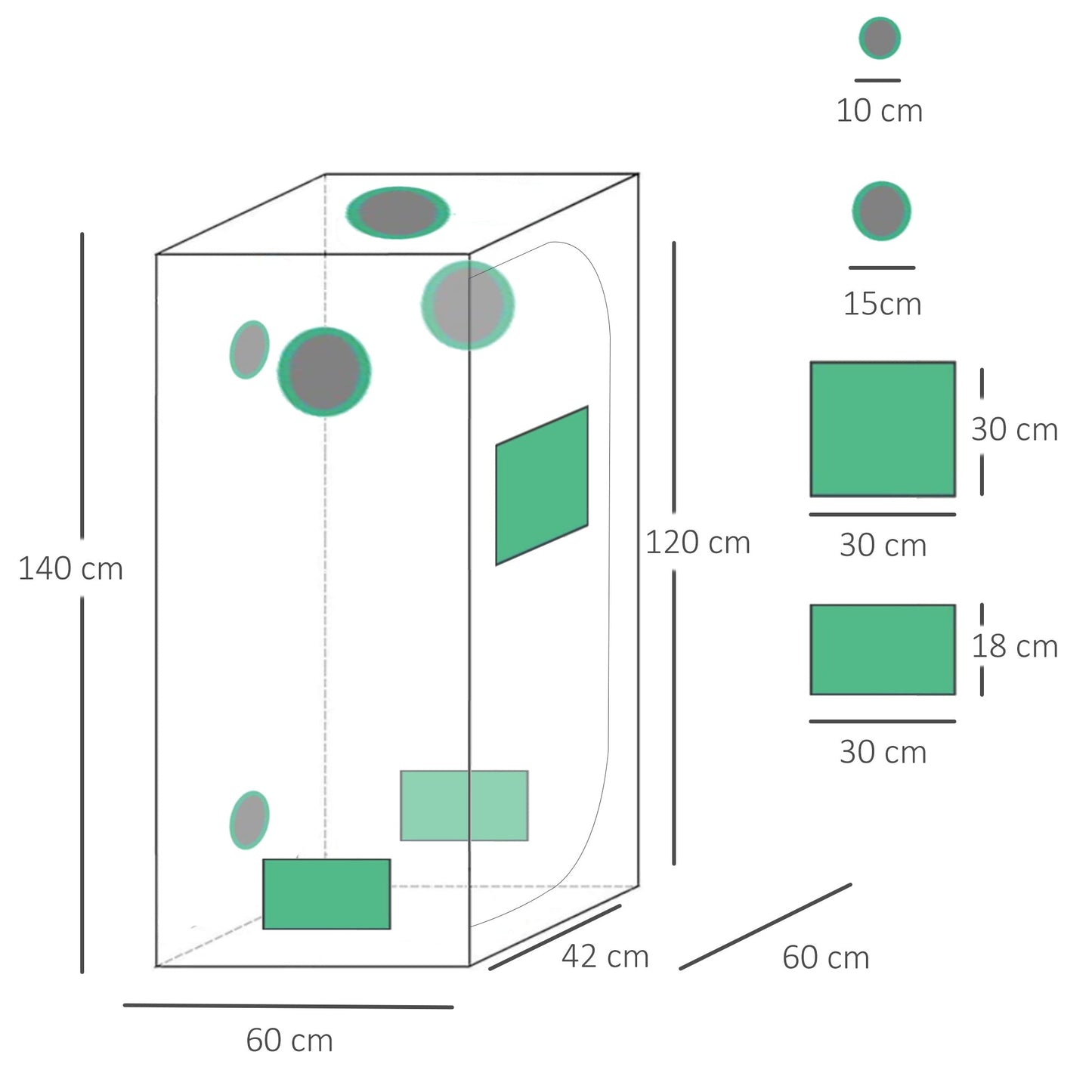 Outsunny Hydroponic Grow Tent Mylar Oxford 600D Reflect Light Grow Box Grow Tent 60x60x140cm - Borgè