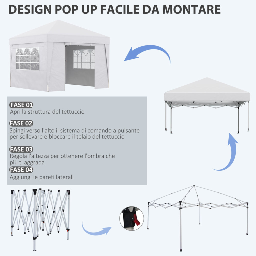 SOFI | 3x3m Folding Gazebo with Adjustable Height, with Pop Up Design and Windows, White - Borge' Group Limited