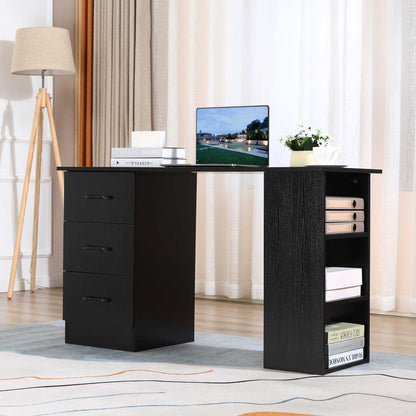 Homcom Modern Wooden desk with 3 drawers and 3 shelves for room and office, 120x49x72cm, black - Borgè