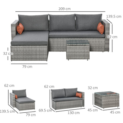 ALLIE | Grey Furniture Set 3 Pieces in PE Rattan with 2 Sofas and Coffee Table - Borgè