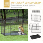 Pawhut box for dogs metal fence for animals with 4 panels, door with double block and tray on the bottom, 125x78x80cm, Grey - Borgè